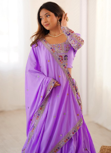 Mesmerizing Lavender Crepe silk Festive and Party wear lehenga choli with sequin and coding dori work